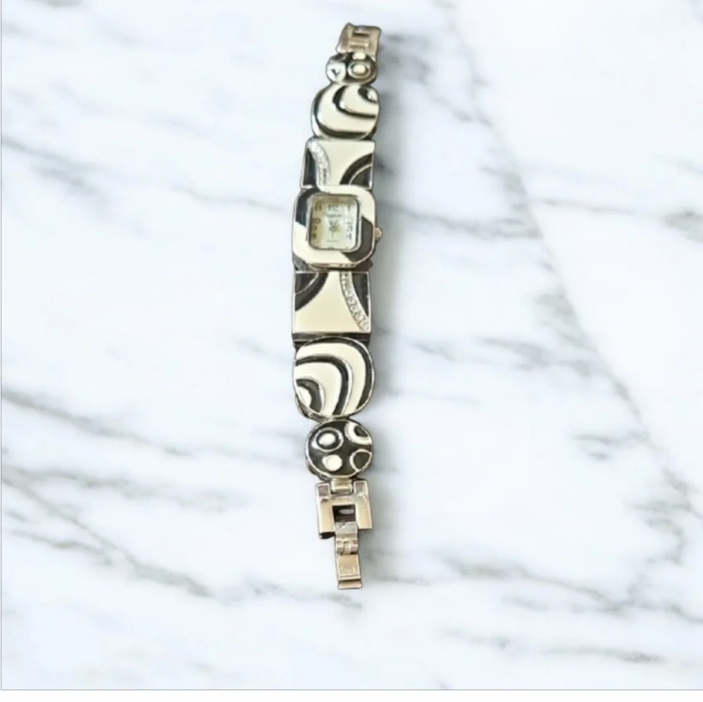 Sophie Geometric Enamaled Watch With Mother Of Pearl Face 7 1/2